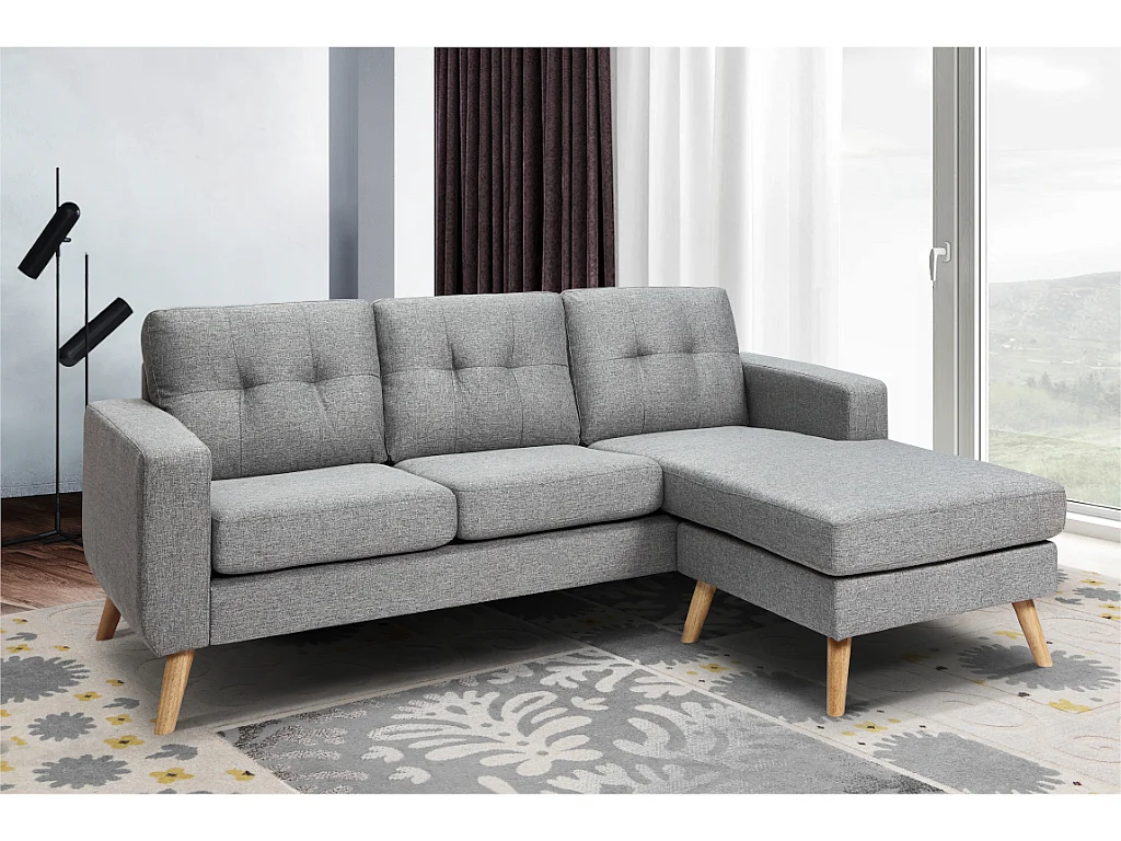 Canapé d'angle réversible en tissu gris chiné BARTOLOME