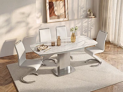 Extendable dining table - 4 - 6 seater - Ceramic and steel - Marble effect - TALICIA