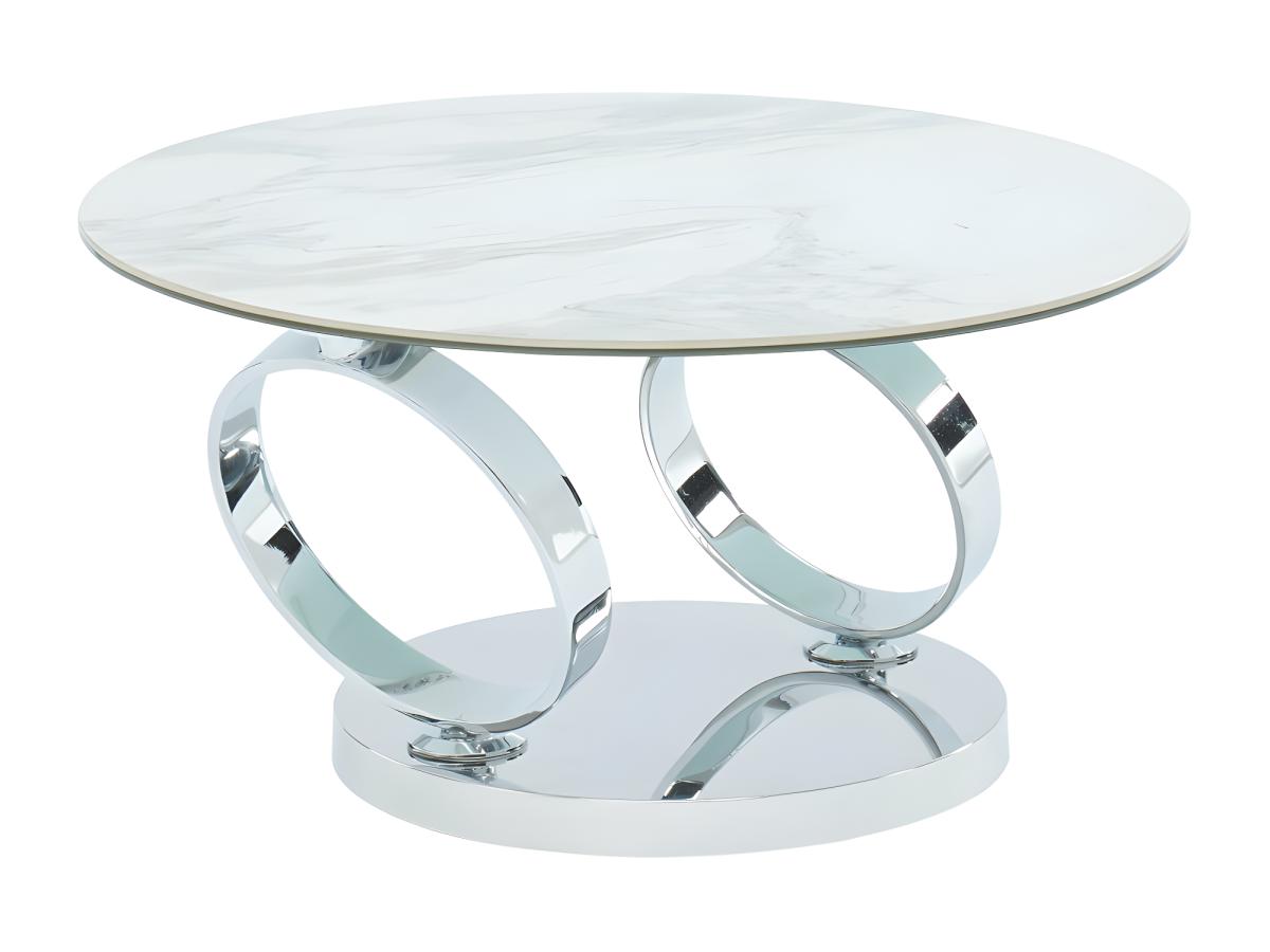 Couchtisch mit drehbaren Tischplatten - Keramik & Glas - Weiß mit Marmor-Ef günstig online kaufen
