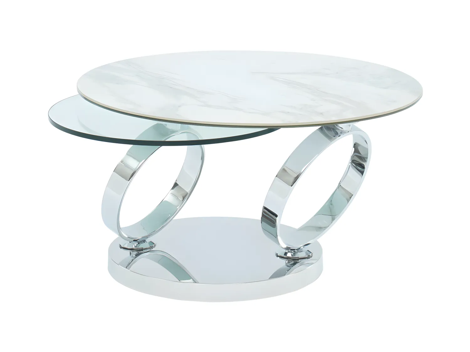 Salontafel met draaiblad JOLINE - Keramiek en gehard glas - Wit marmereffect