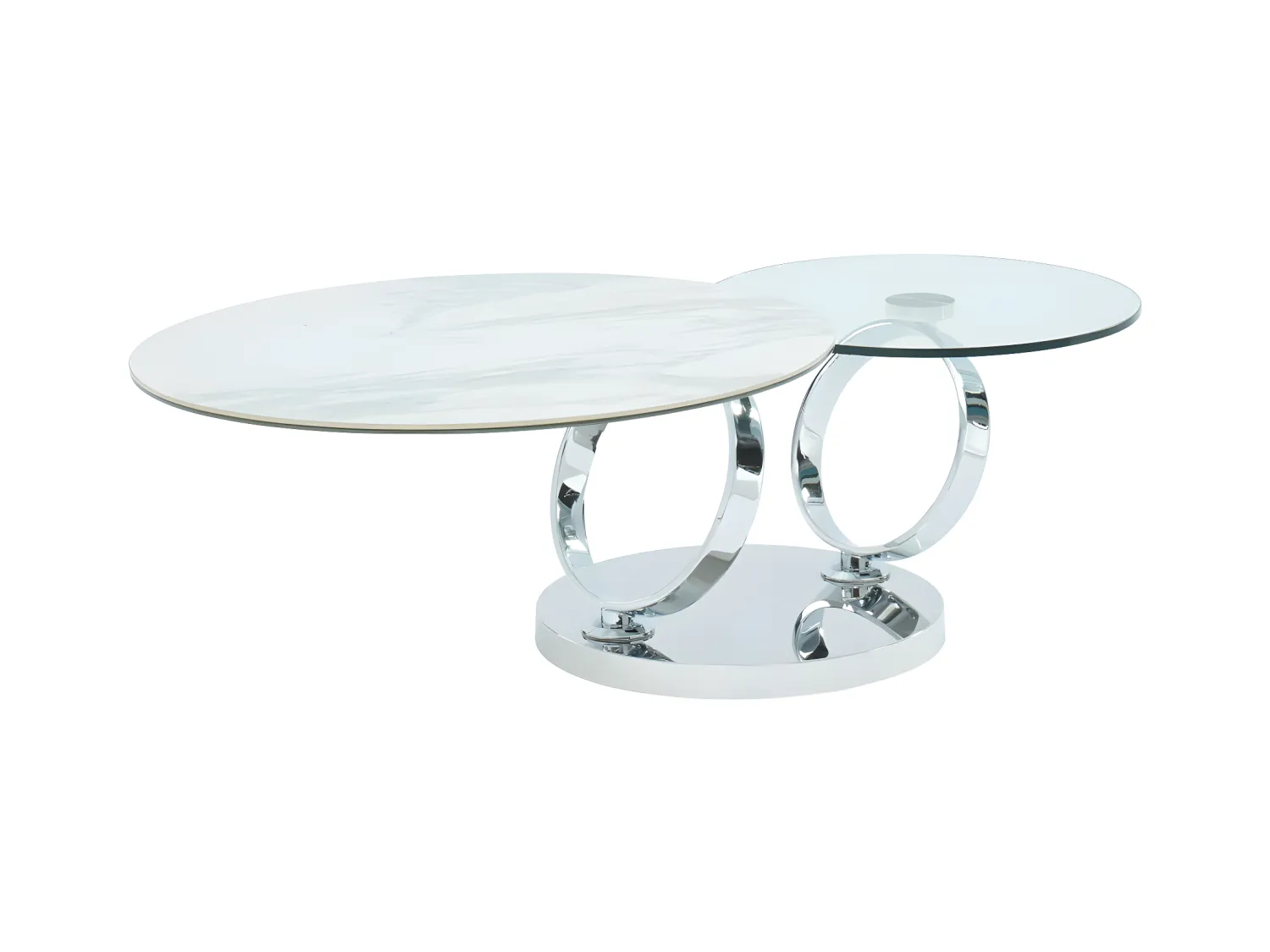 Salontafel met draaiblad JOLINE - Keramiek en gehard glas - Wit marmereffect