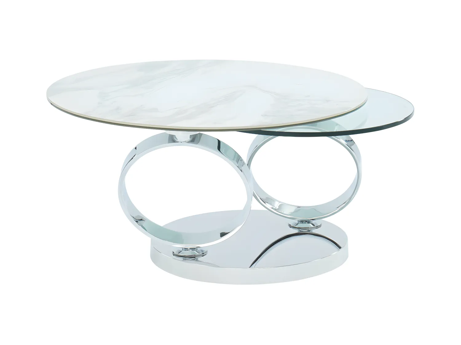 Table basse avec plateaux pivotants - Céramique, verre trempé et métal - Effet marbre blanc - JOLINE de Maison Céphy