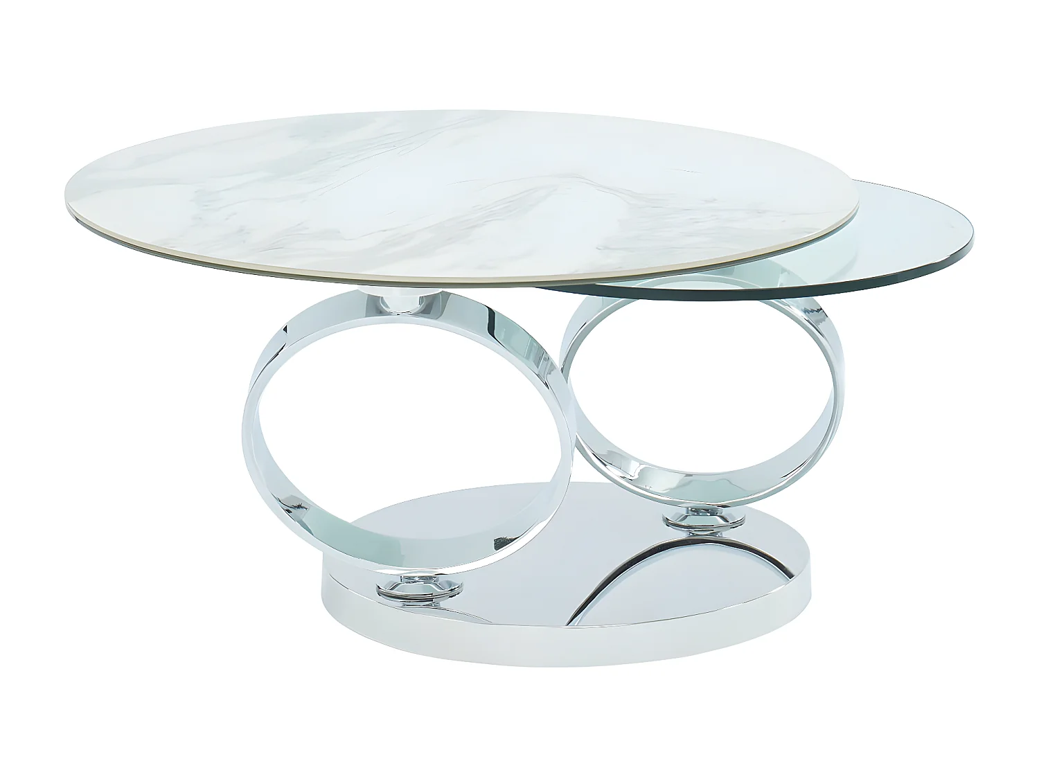 Salontafel met draaiblad JOLINE - Keramiek en gehard glas - Wit marmereffect