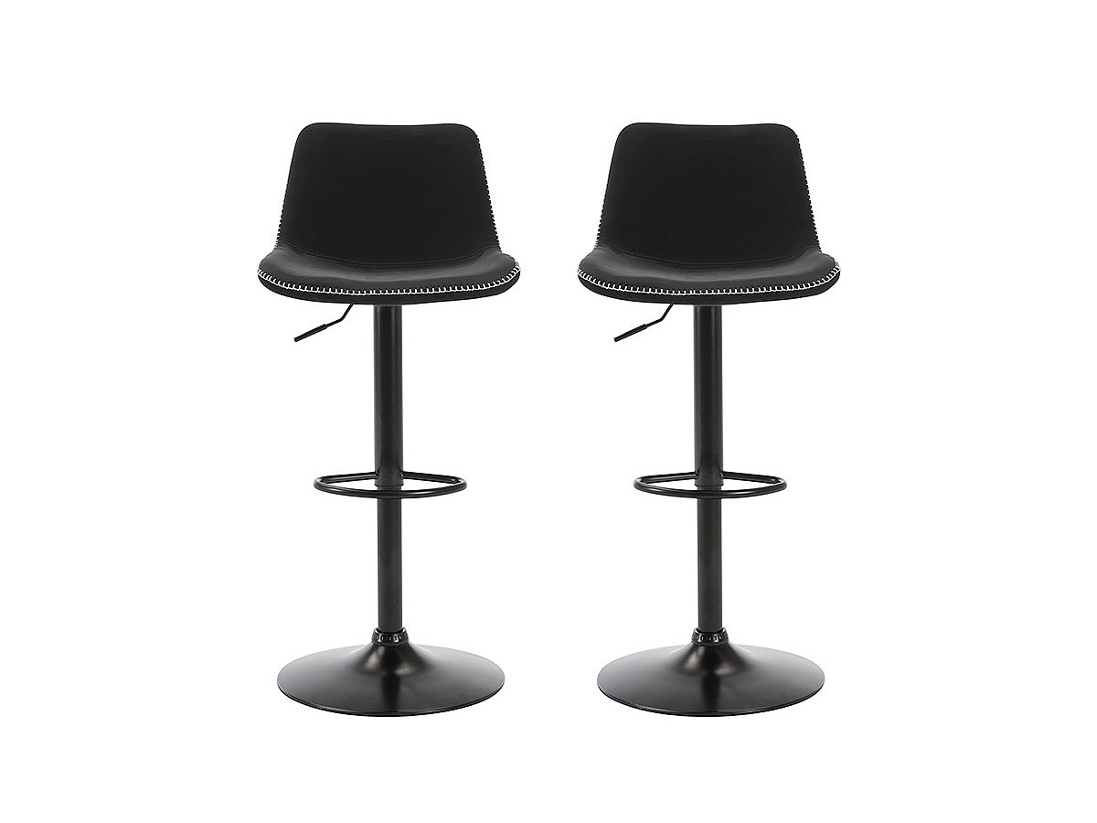 Barhocker mit Kunstleder. Modern. Schwarz. Höhenverstellbar. 2er-Set. LIAM