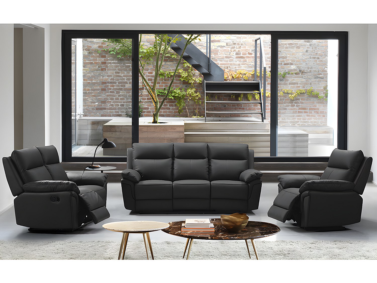 Vente-unique Relaxgarnitur 3+2+1 - Büffelleder - Schwarz - PAKITA 612325