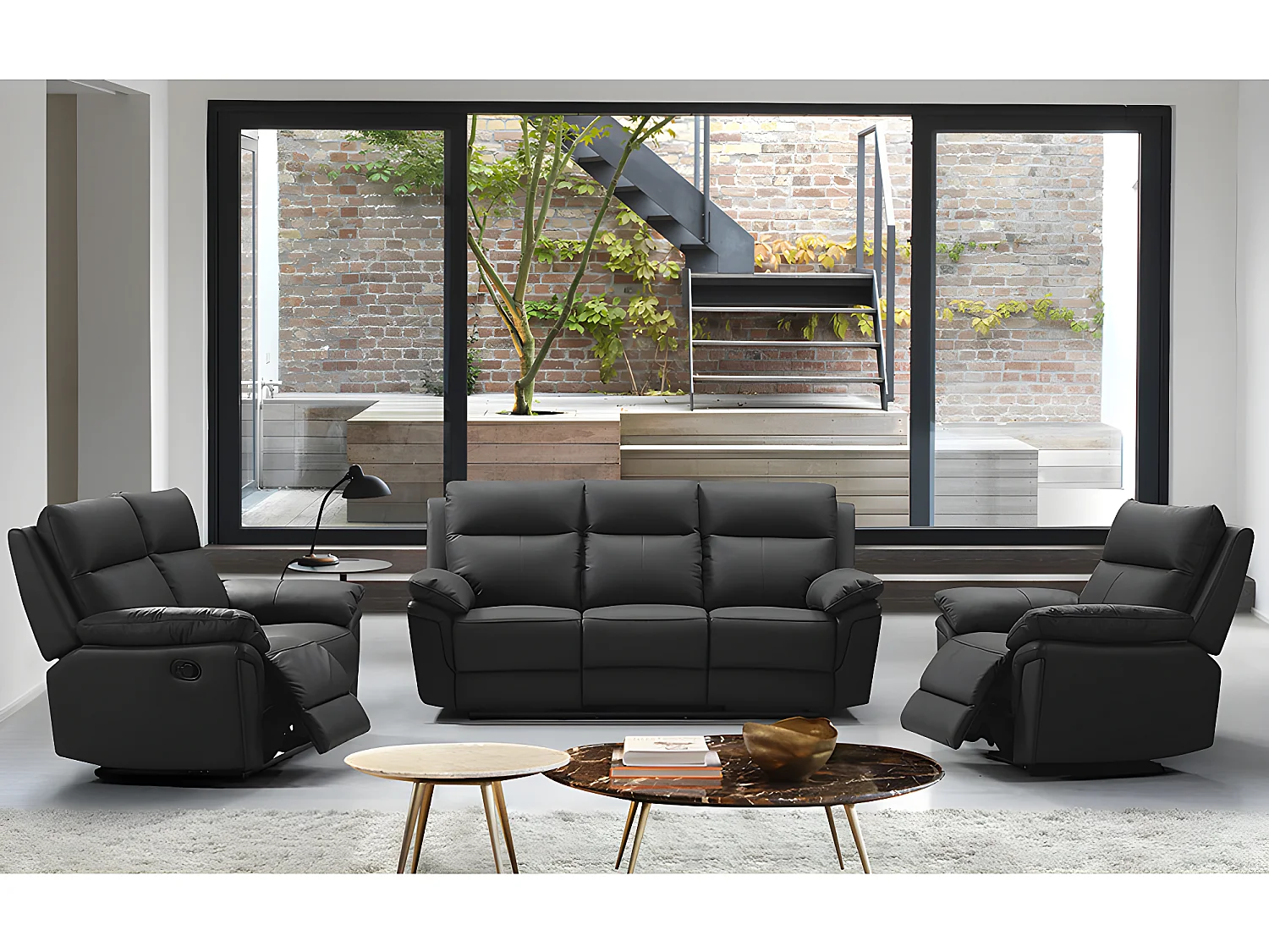 2- og 3-personers sofa og hvilestol i sort bøffellæder PAKITA