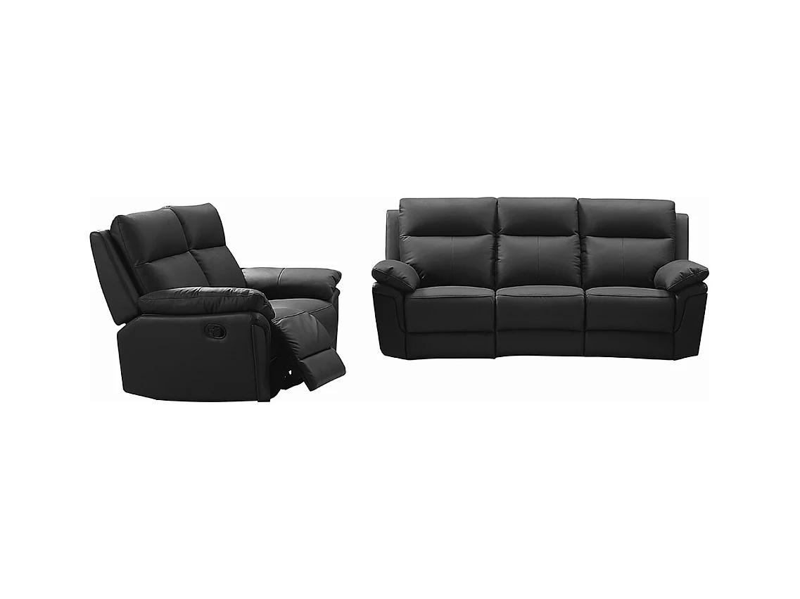 3- og 2-seters elektrisk reclinersofa i svart bøffelskinn PAKITA