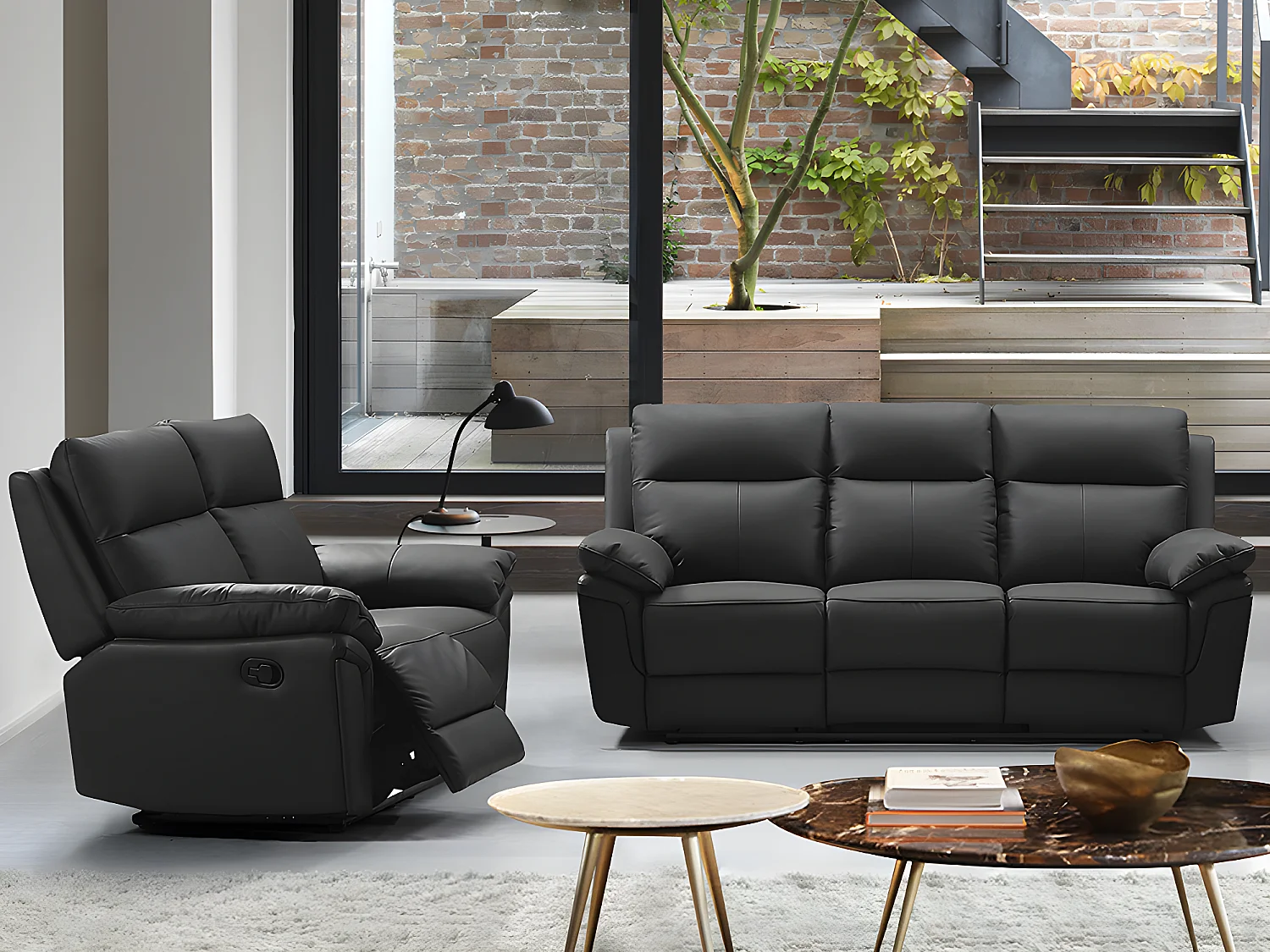 2- og 3-personers recliner sofa i sort bøffellæder PAKITA