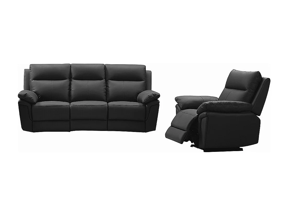 3 zits relaxbank en -fauteuil van buffelleer PAKITA - Zwart