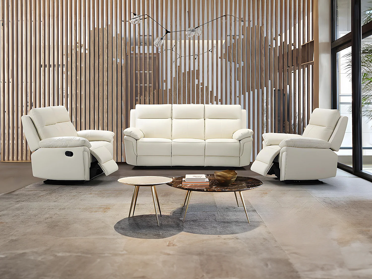 Canapés 3 places 2 places et un fauteuil relax en cuir de buffle PAKITA - Ivoire