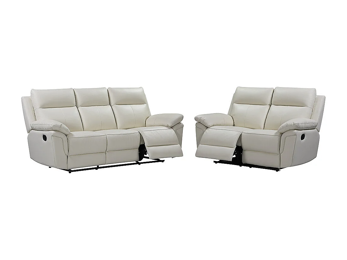 2- og 3-personers recliner sofa i elfenbensfarvet bøffellæder PAKITA