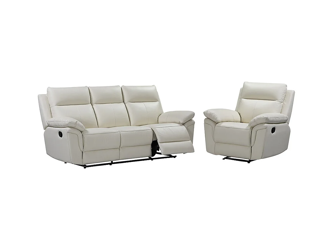 3 zits relaxbank en -fauteuil van buffelleer PAKITA - Ivoor