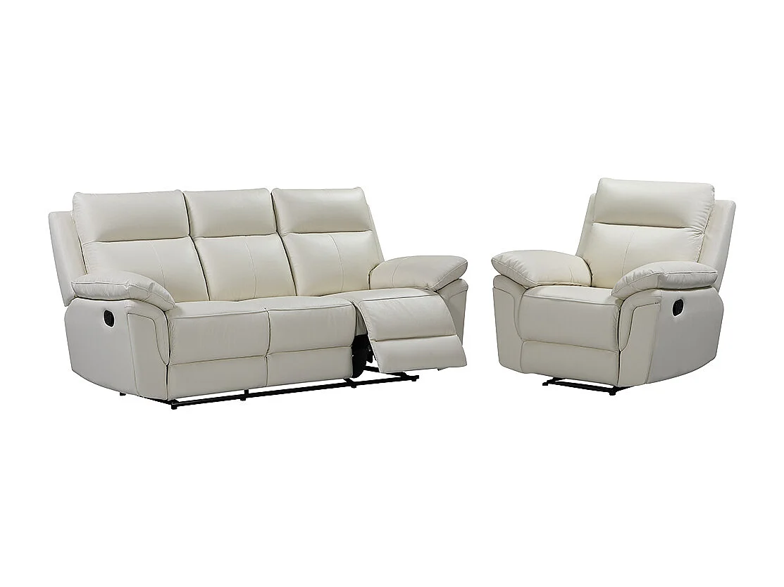 Relaxgarnitur 3+1 - Büffelleder - Elfenbein - PAKITA