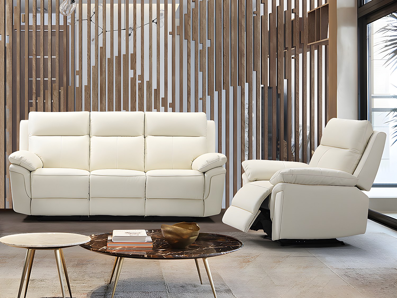Vente-unique Relaxgarnitur - Büffelleder - Elfenbein - Pakita
