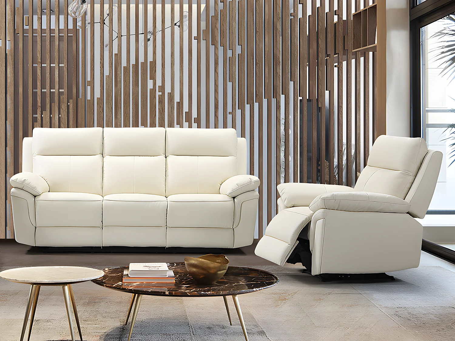 Relaxgarnitur 3+1 - Büffelleder - Elfenbein - PAKITA