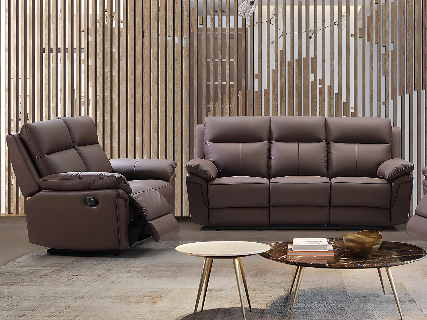 Vente-unique Relaxgarnitur 3+2 - Büffelleder - Braun - PAKITA 612339