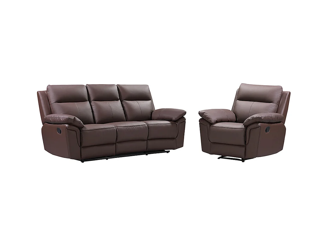 Canapé 3 places et un fauteuil relax en cuir de buffle PAKITA - Marron