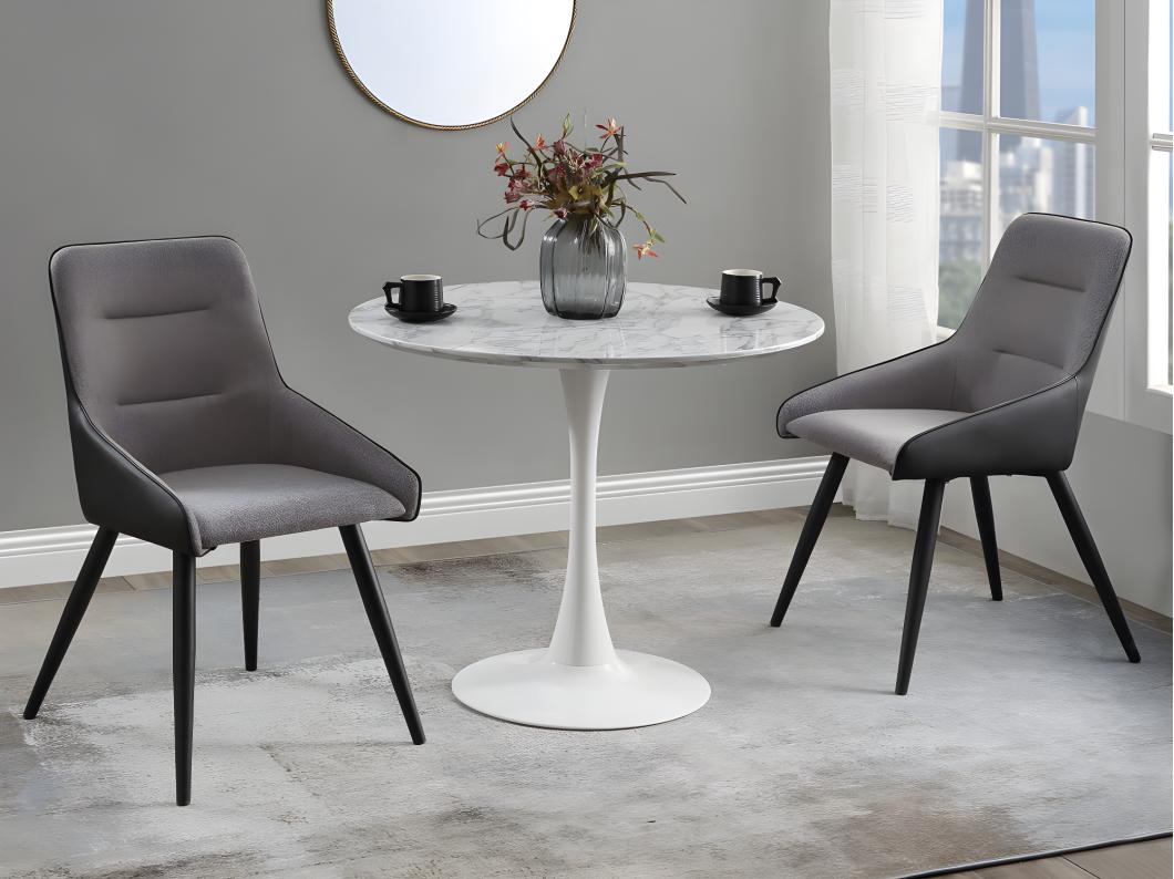 Table à manger ronde MANAGA - 4 personnes - MDF Blanc Effet Marbre