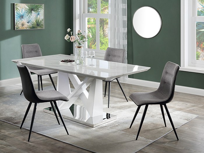 Mesa de comedor - 6 comensales - MDF y acero cromado - Blanco con