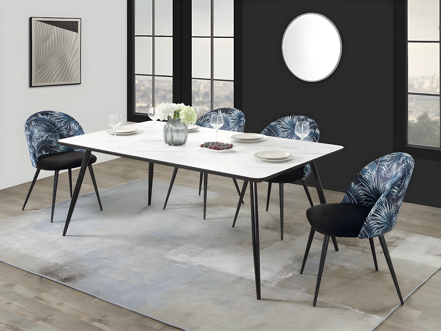 Set van 2 stoelen PALMERA - Stof en metaal - Palmmotief