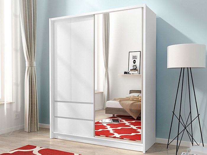 Armario 1 puerta corredera, espejo blanco 154cm ancho SISKO