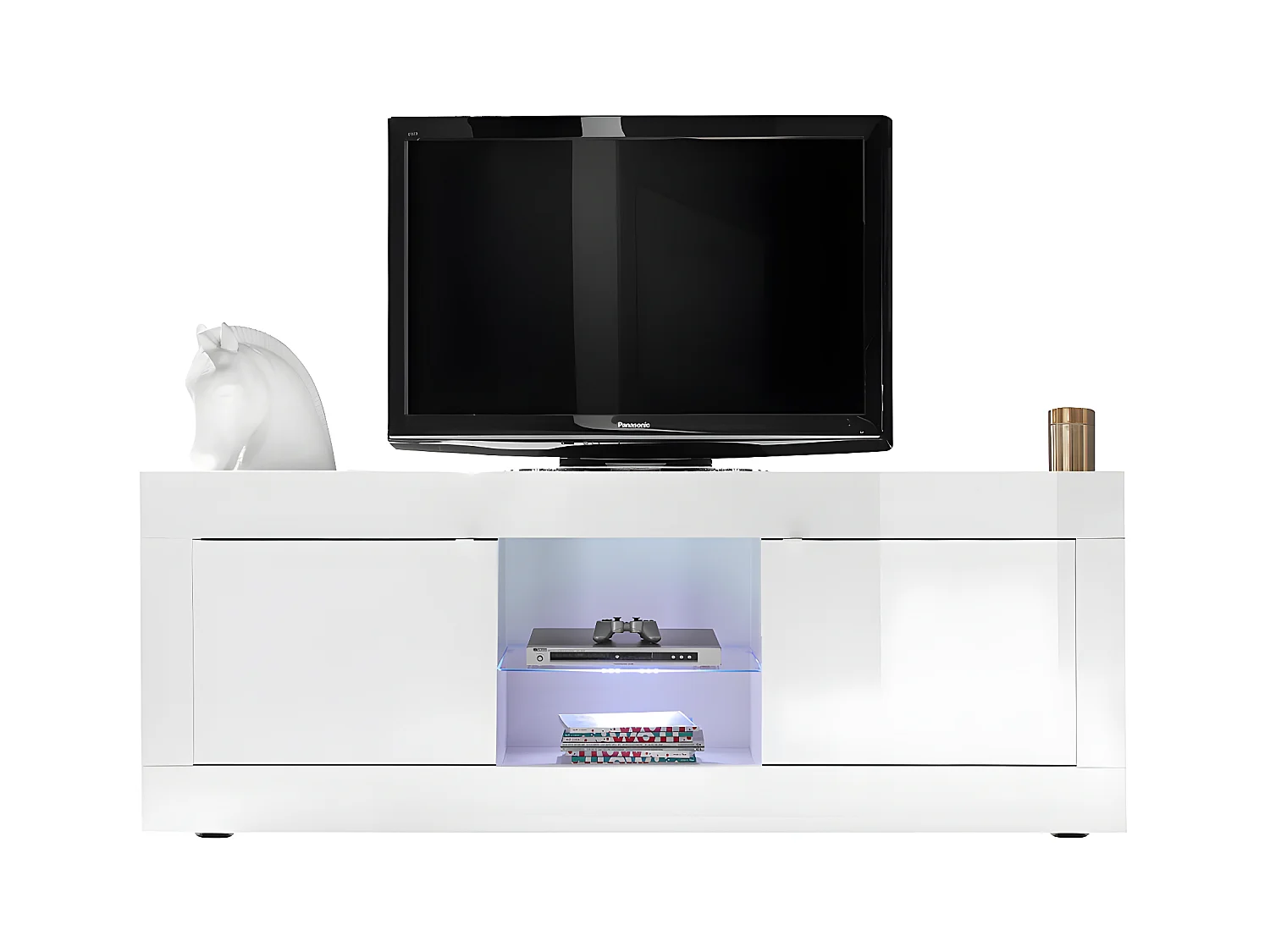 Mueble TV COMETE - LEDs - 2 puertas - Blanco lacado