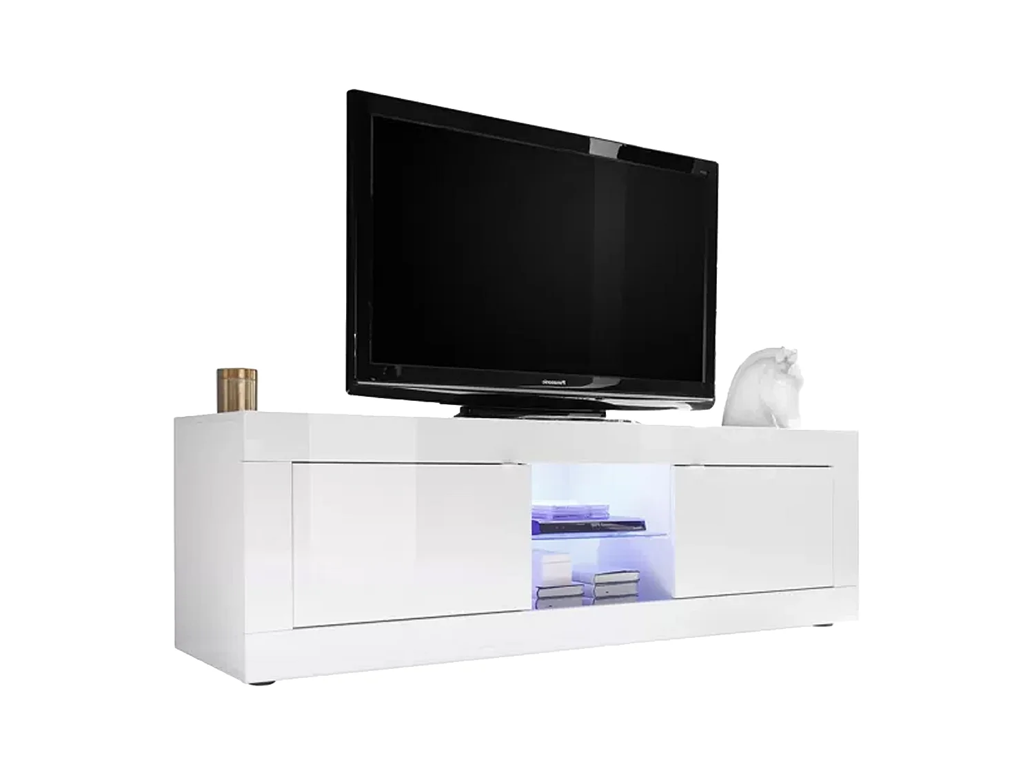 Mueble TV COMETE - LEDs - 2 puertas - Blanco lacado