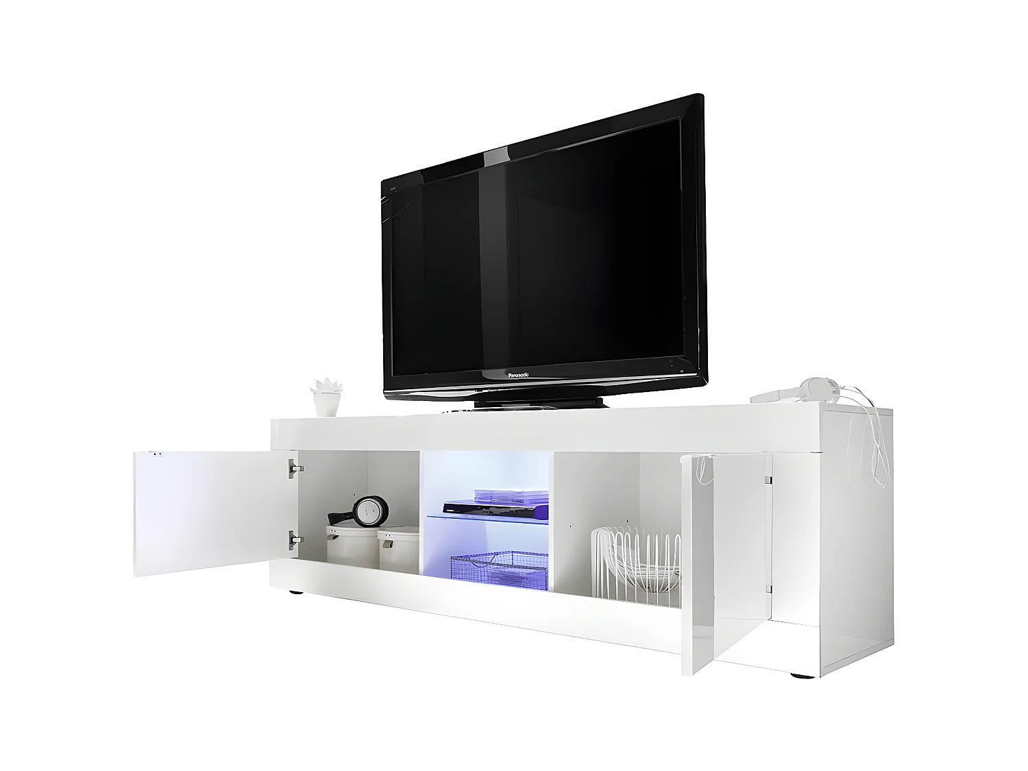 Mueble TV COMETE - LEDs - 2 puertas - Blanco lacado