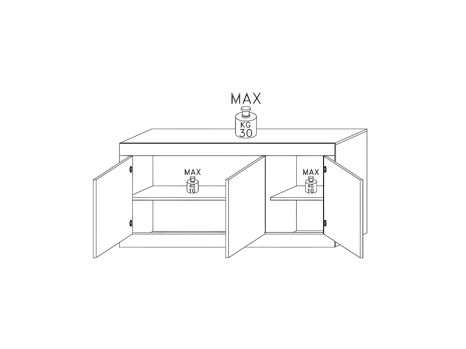 Sideboard mit 3 Türen - Weiß lackiert - COMETE