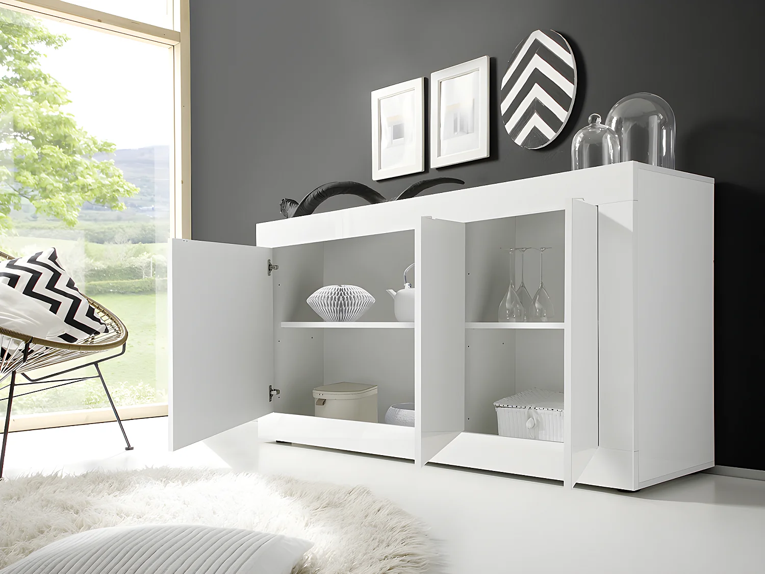 Sideboard mit 3 Türen - Weiß lackiert - COMETE