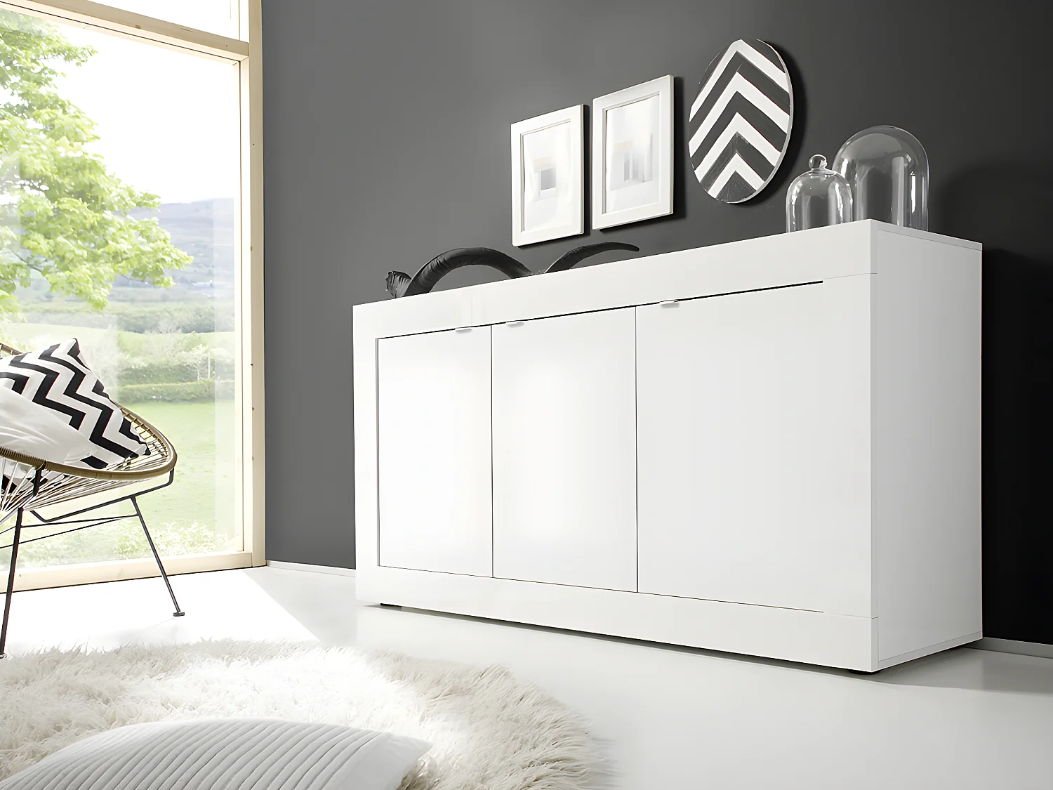 Sideboard mit 3 Türen - Weiß lackiert - COMETE