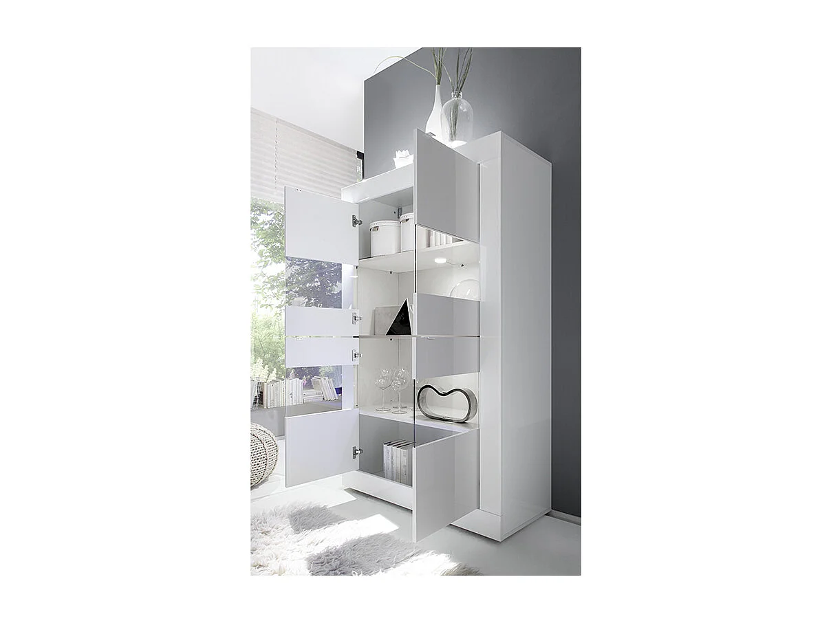 Vitrine COMETE - LEDs - 4 portes - Blanc laqué