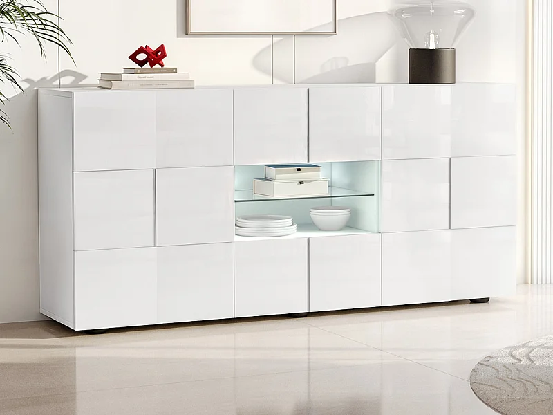 Sideboard mit 2 Türen & 2 Schubladen + LEDs - Weiß lackiert - CALISTO