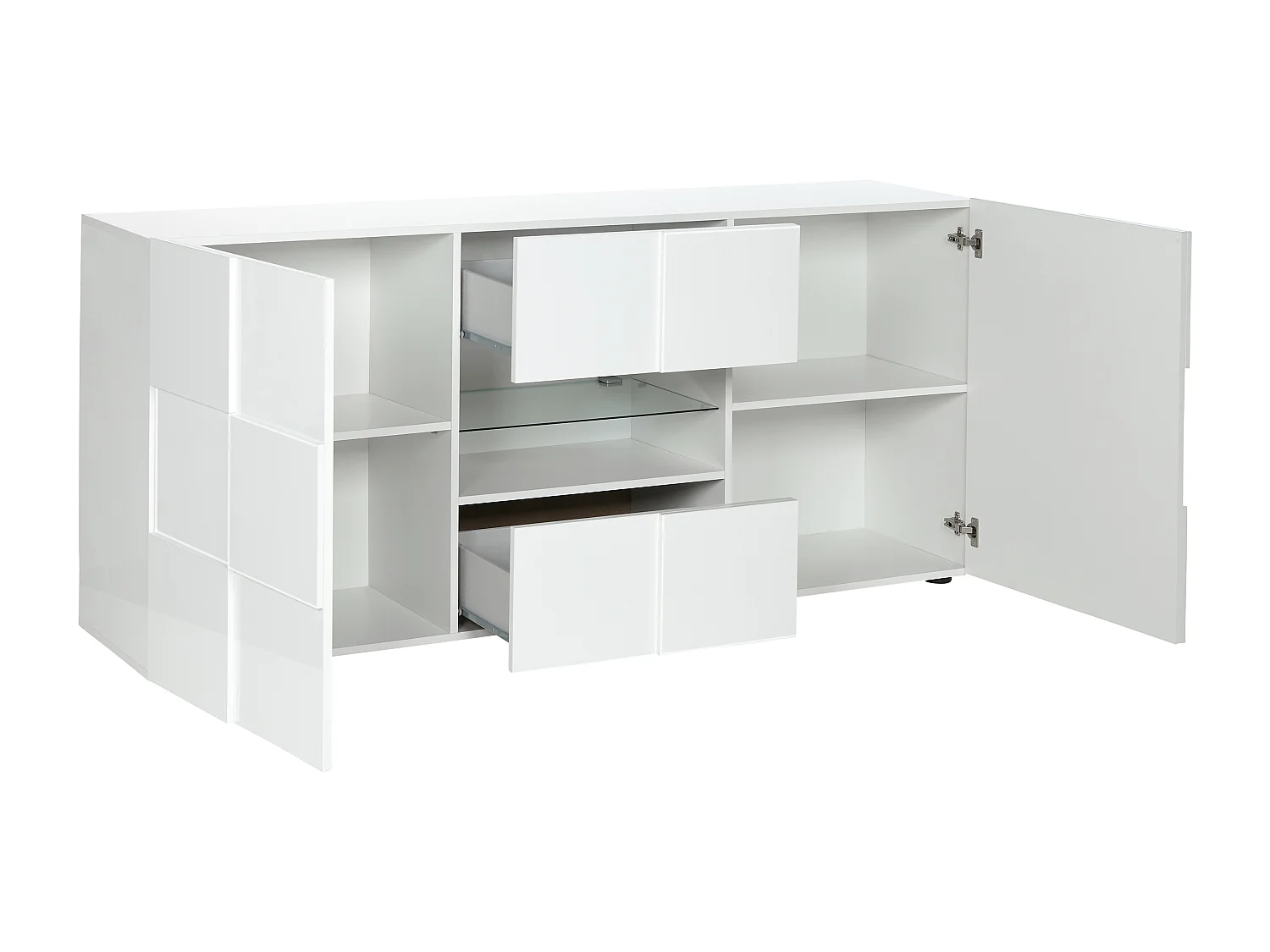 Buffetkast CALISTO - Met led-verlichting - Twee poorten en twee lades - Wit gelakt