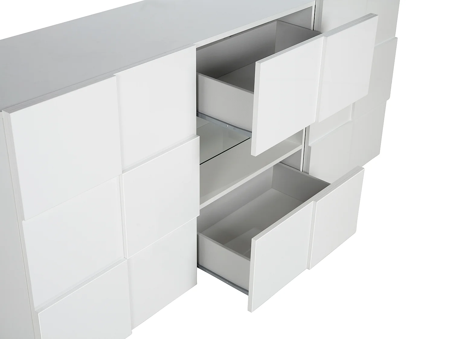 Buffetkast CALISTO - Met led-verlichting - Twee poorten en twee lades - Wit gelakt