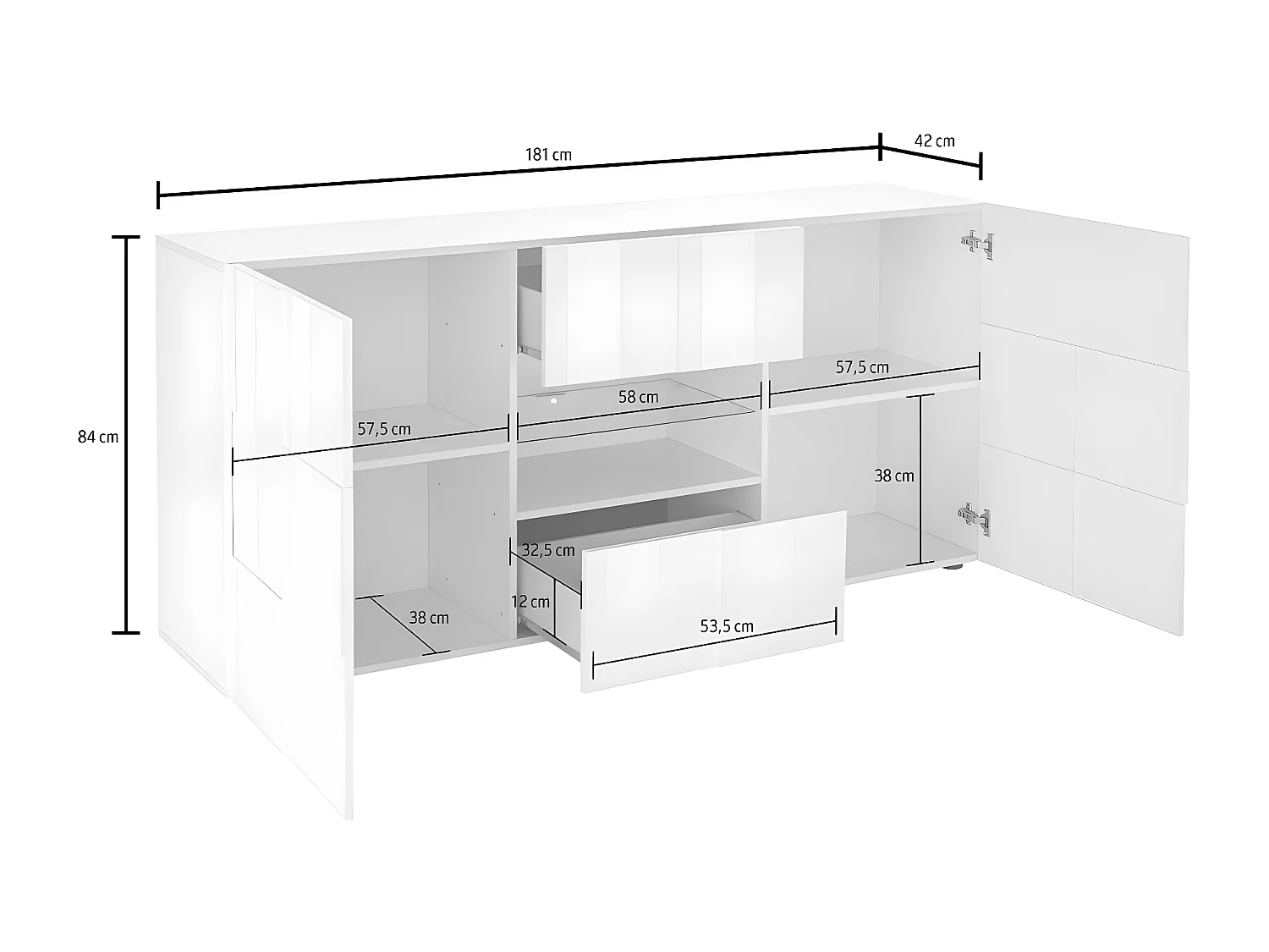 Sideboard mit 2 Türen & 2 Schubladen + LEDs - Weiß lackiert - CALISTO