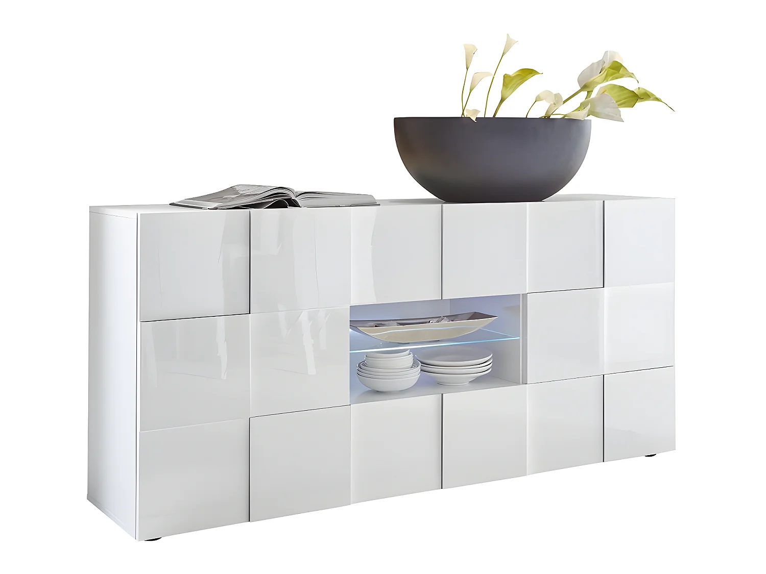 Buffetkast CALISTO - Met led-verlichting - Twee poorten en twee lades - Wit gelakt