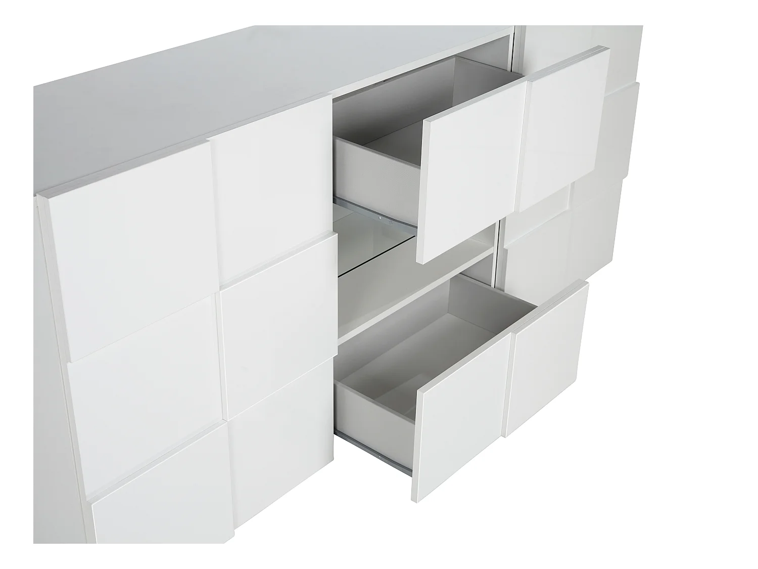 Buffetkast CALISTO - Met led-verlichting - Twee poorten en twee lades - Wit gelakt
