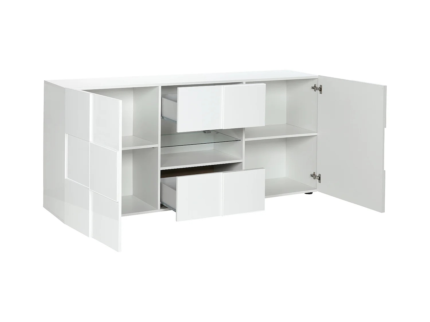 Buffetkast CALISTO - Met led-verlichting - Twee poorten en twee lades - Wit gelakt