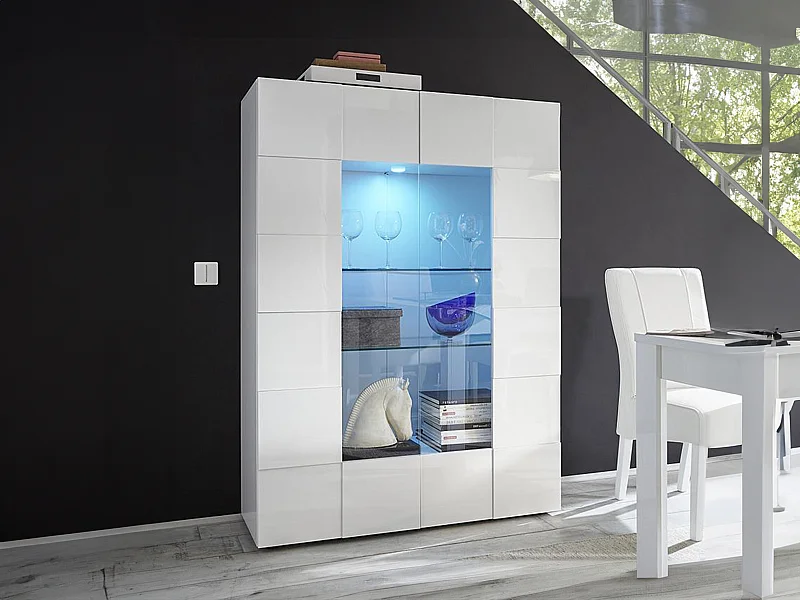 Vitrine CALISTO - LEDs - 2 portes - Blanc laqué