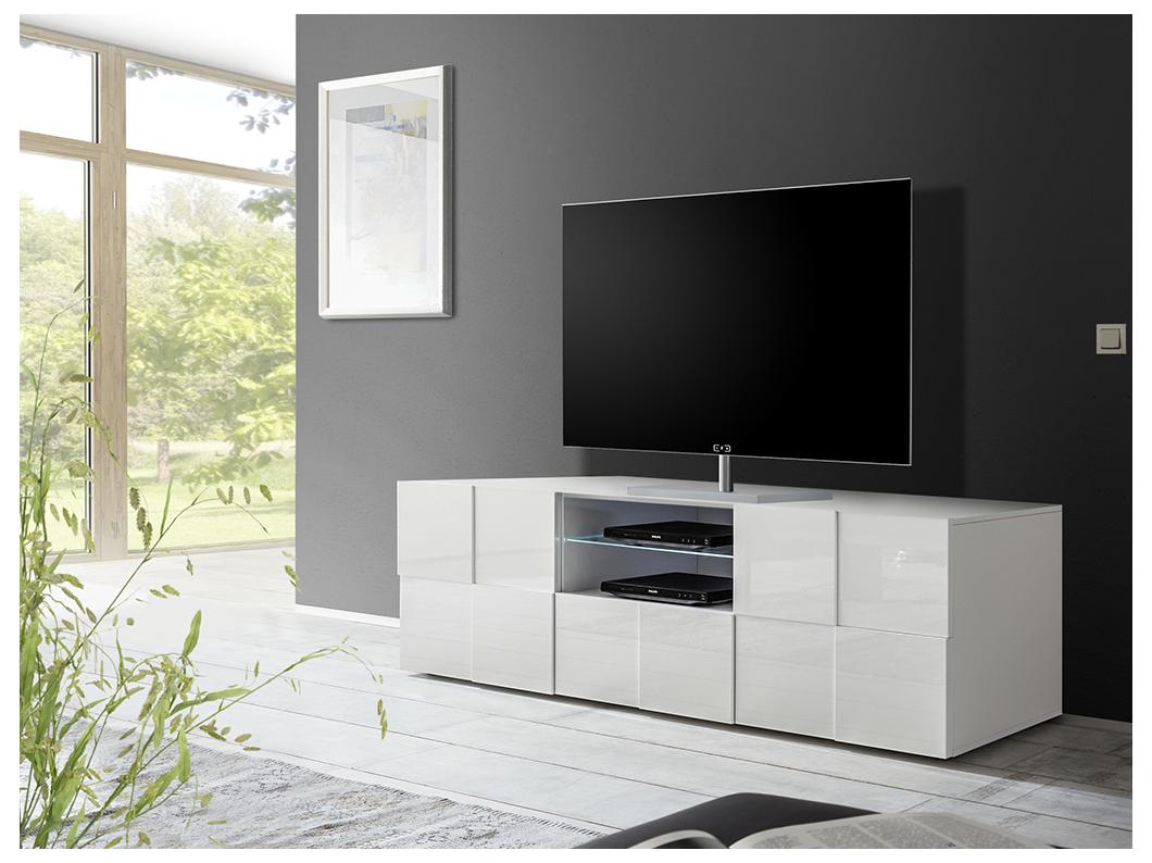 Meuble TV CALISTO - LEDs - 2 portes & 1 tiroir - Blanc laqué