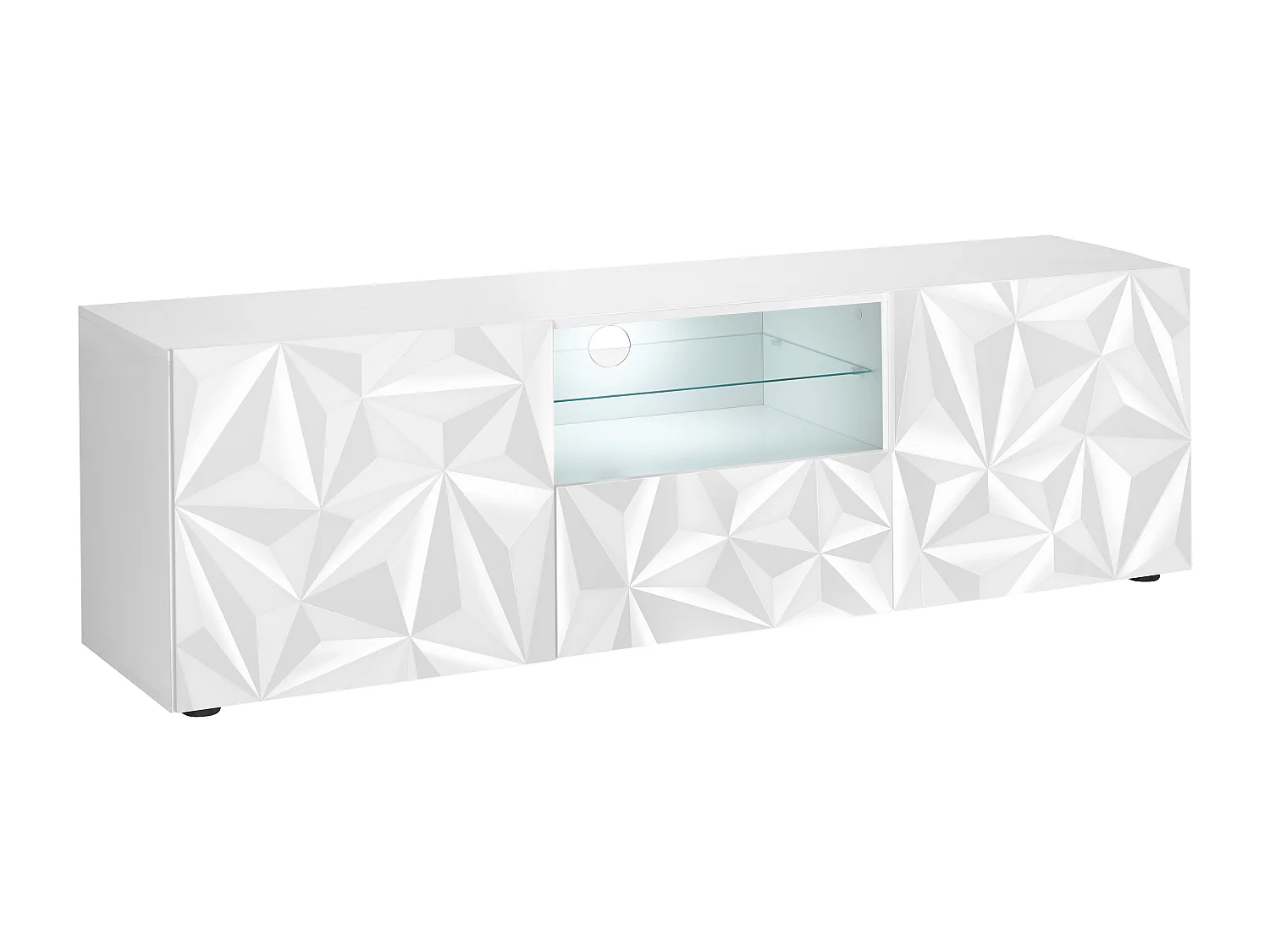 TV-Möbel mit 2 Türen & 1 Schublade + LED-Beleuchtung - Weiß lackiert - ERIS