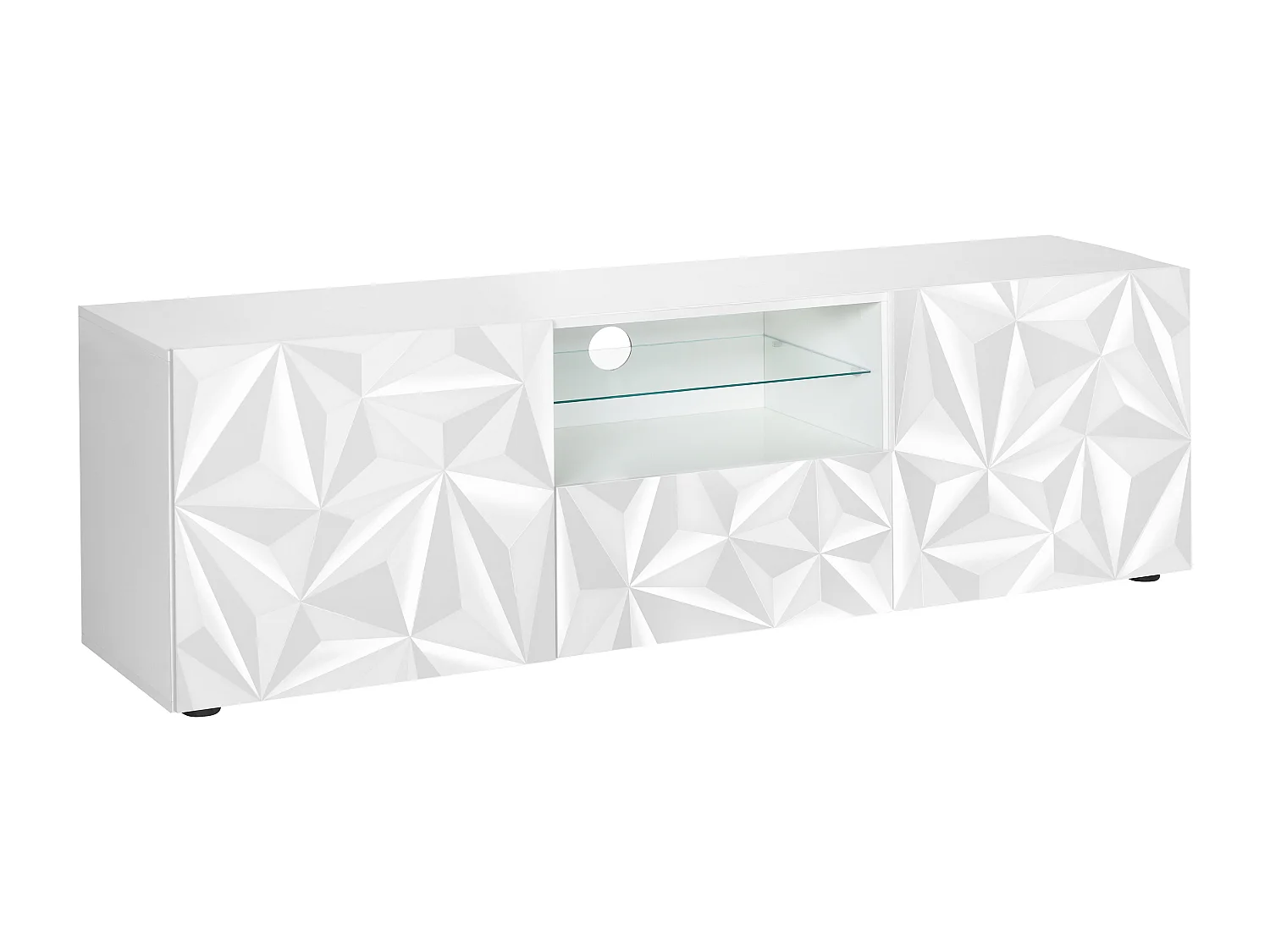 TV-Möbel mit 2 Türen & 1 Schublade + LED-Beleuchtung - Weiß lackiert - ERIS