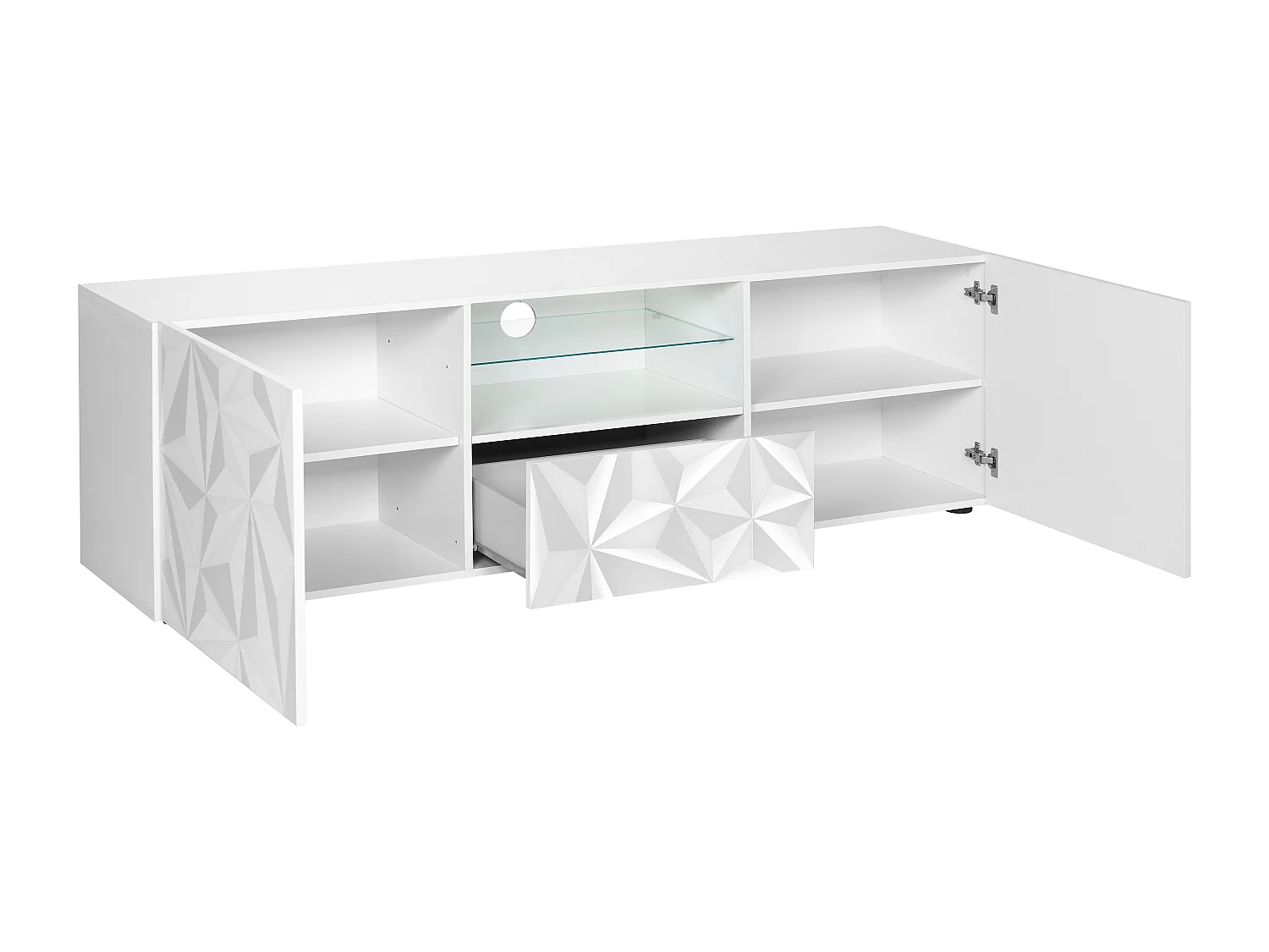 Meuble TV ERIS - LEDs - 2 portes & 1 tiroir - Blanc laqué