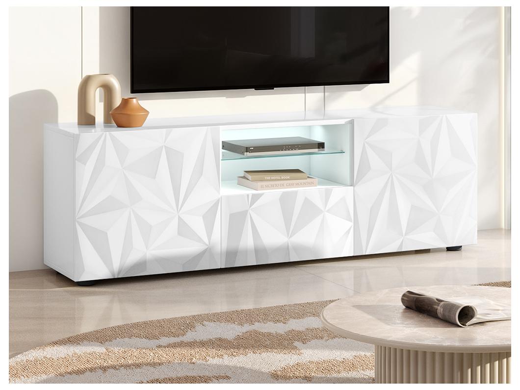Meuble TV ERIS - LEDs - 2 portes & 1 tiroir - Blanc laqué