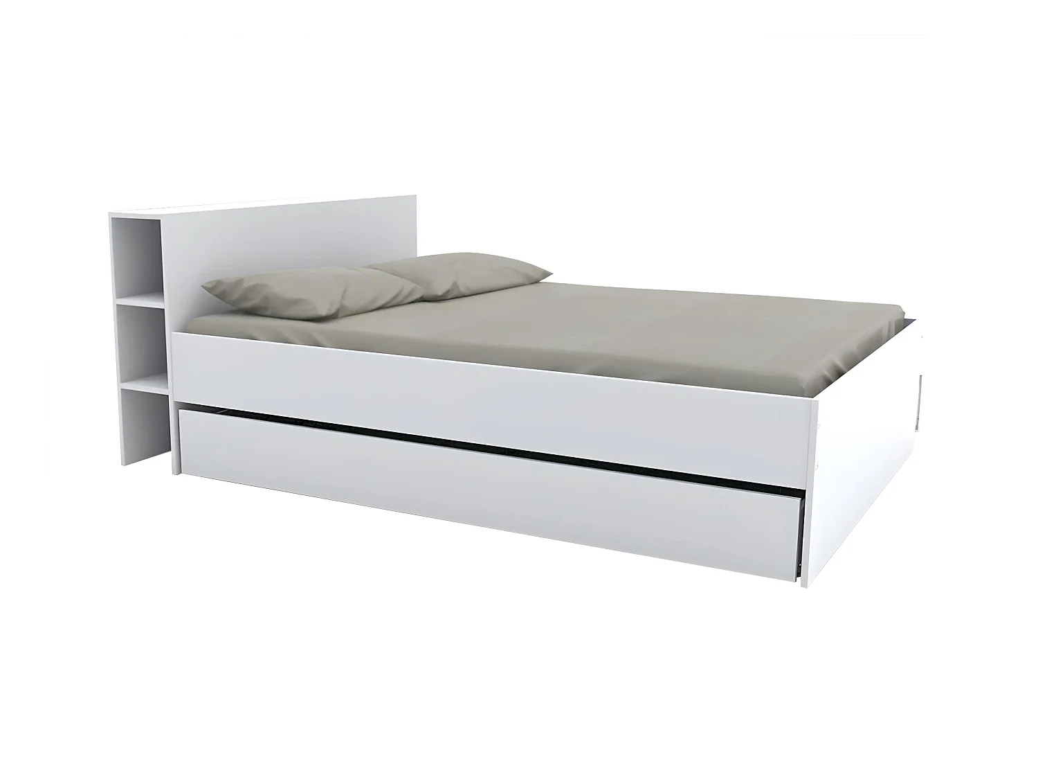 Bett mit Kopfteil & Stauraum & Schubladen - 140 x 190 cm - Weiß - EUGENE