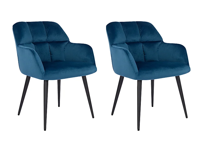 Lot de 2 chaises  avec accoudoirs - Velours et métal - Bleu - PEGA de Pascal MORABITO