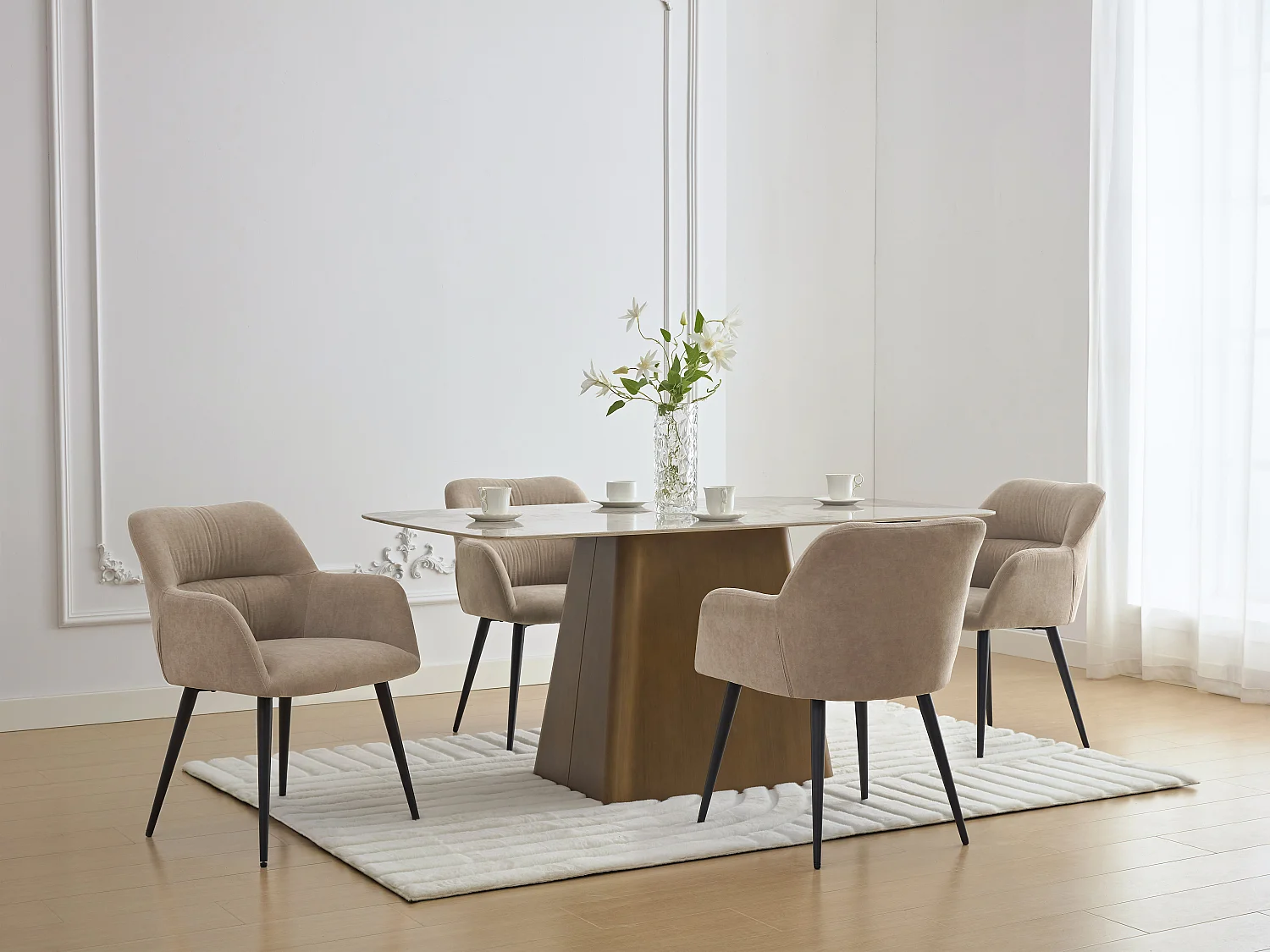 Lot de 2 chaises avec accoudoirs en tissu et métal noir - Beige - HEKA