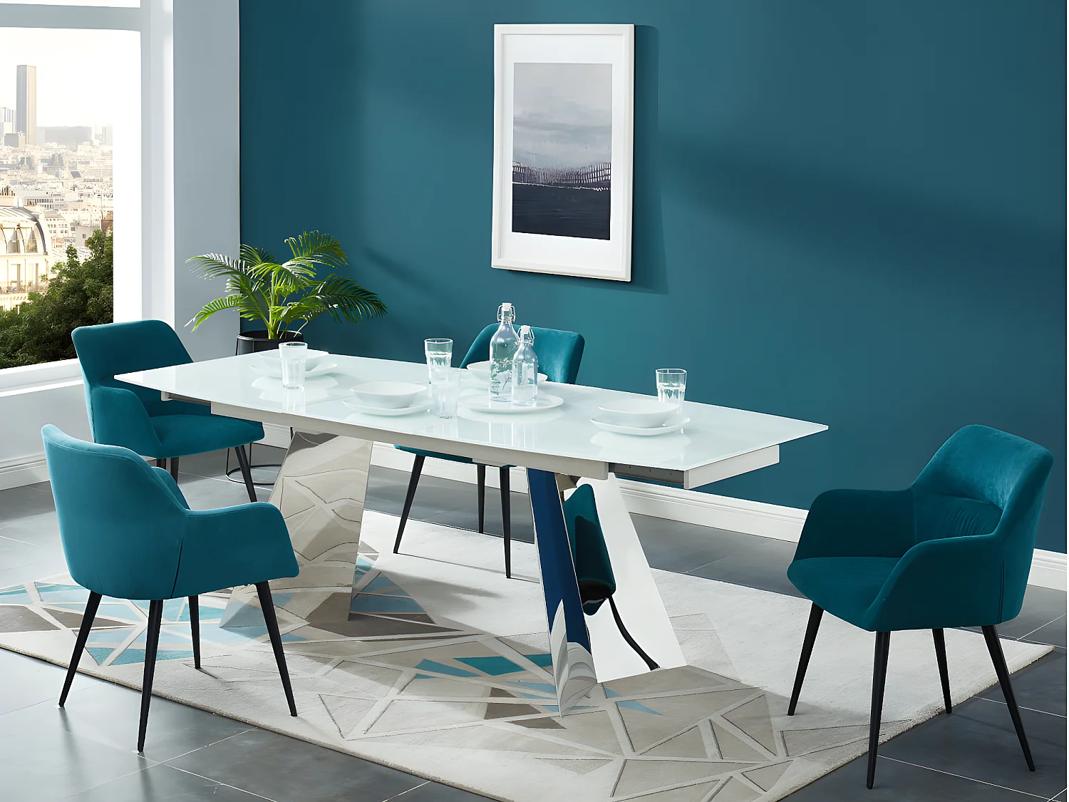 Lot de 2 chaises avec accoudoirs en tissu et métal noir - Bleu - HEKA