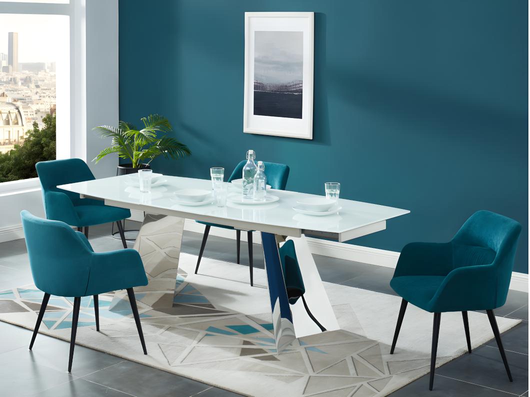 Lot de 2 chaises avec accoudoirs en tissu et métal noir - Bleu - HEKA